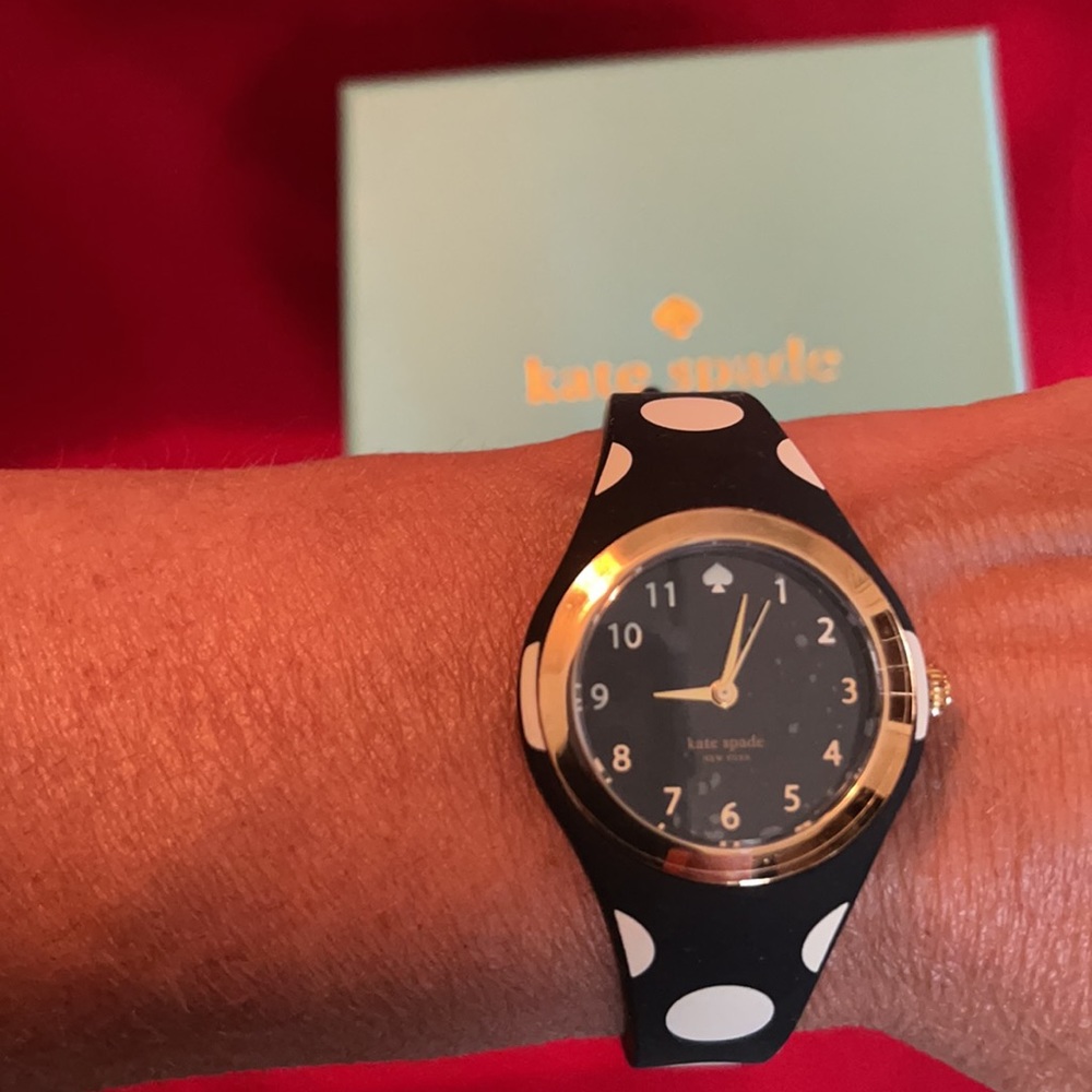 NEW KATE SPADE BLACK WHITE POLKADOT SILICONE WATCH - Picture 8 of 16